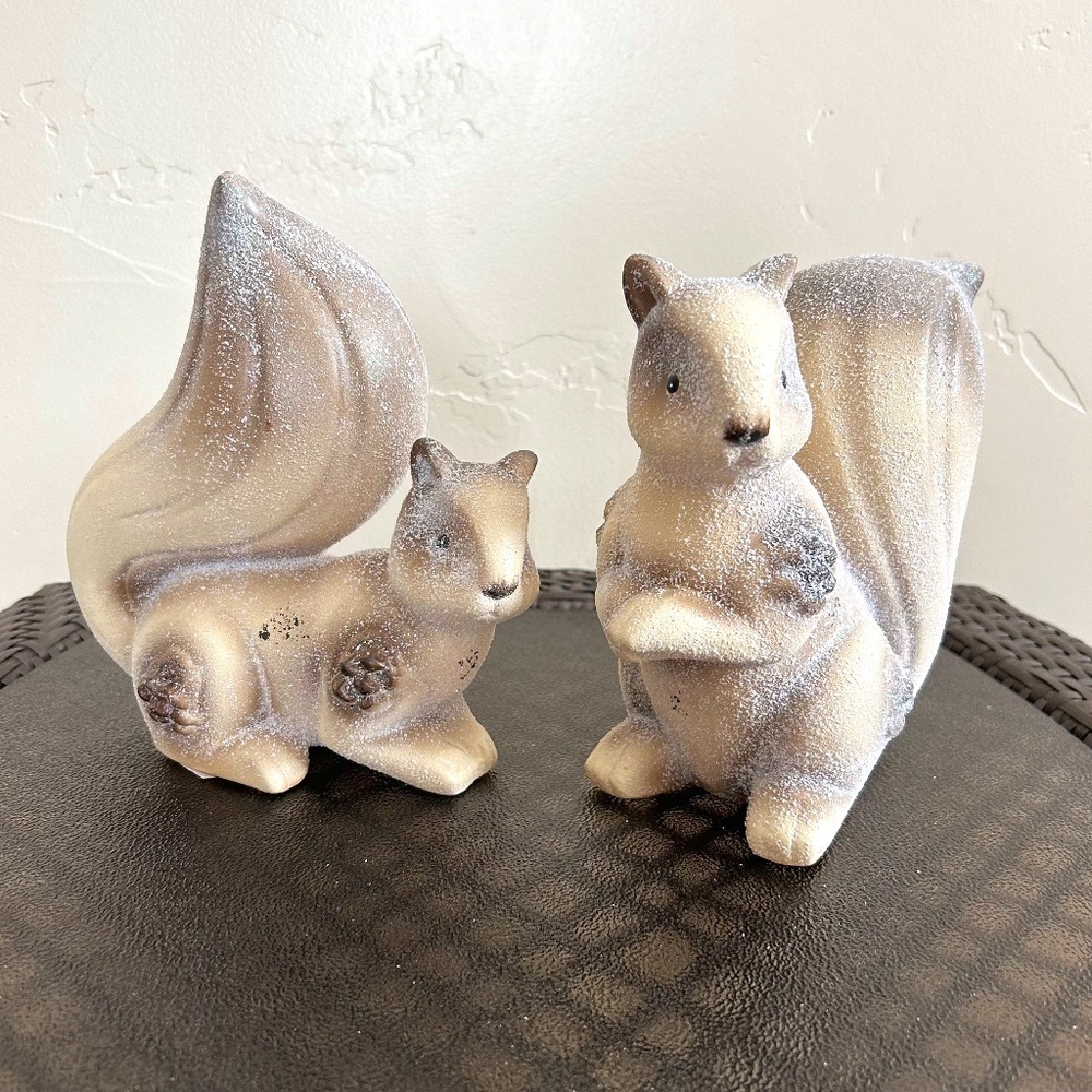 Tii Collections Handcrafted Snowy Squirrel Figurines Glitter Set of 2
